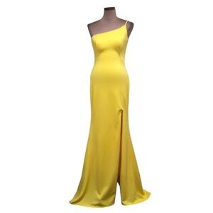 La Femme Yellow One-Shoulder Maxi Dress